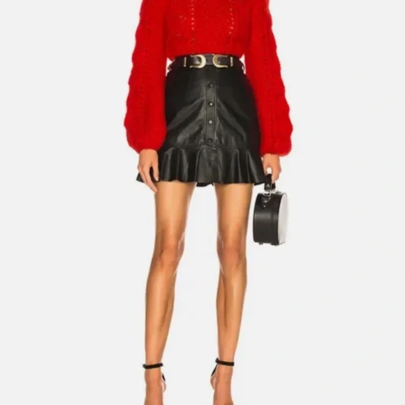 Ganni Rhinehart Lamb Leather Mini Snap On Skirt Size Small - Picture 5 of 9